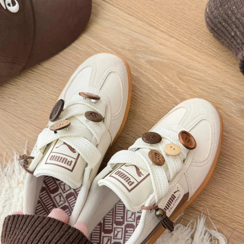 ✅(ของแท้พร้อมส่ง)✅ 🍒ของแท้ 100 %🎉PUMA Palermo Wide Lace Sd 'Frosted Ivory Brown Mushroom' Women's 402109-03