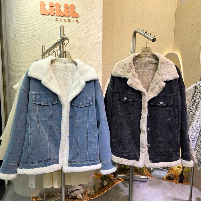 เสื้อแจ็คเก็ตยีนส์ด้านในบุขนนุ่มทรงoversize ทริปเที่ยวต่างประเทศ jeansdede lilil studio
