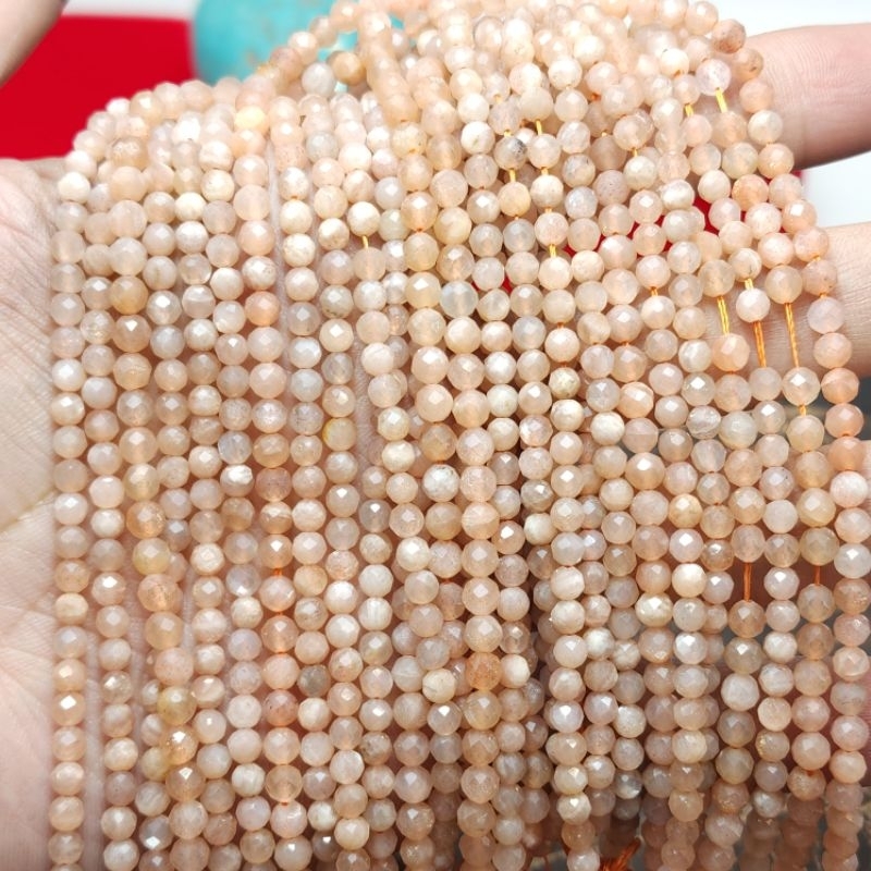 ซันสโตนSunstoneเกรด5Aเจียเหลี่ยม หินแท้ธรรมชาติ หินเส้นยาวขายส่ง ความยาวประมาณ38cm หินนำโชคราคาส่ง