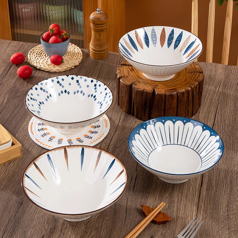 ชามสไตล์ใหม่ลายญี่ปุ่น ผลิตจากเซรามิกอย่างดี ขนาด 8นิ้ว สามารถเข้าไมโครเวฟได้