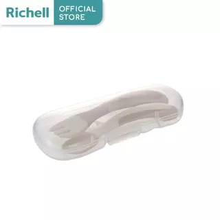 Richell(ริเชลล์)TLI Palm Grip Spoon&Fork with case ชุดฝึกจับช้อน-ส้อม เหมาะสำหรับเด็ก 7 เดือนขึ้นไป