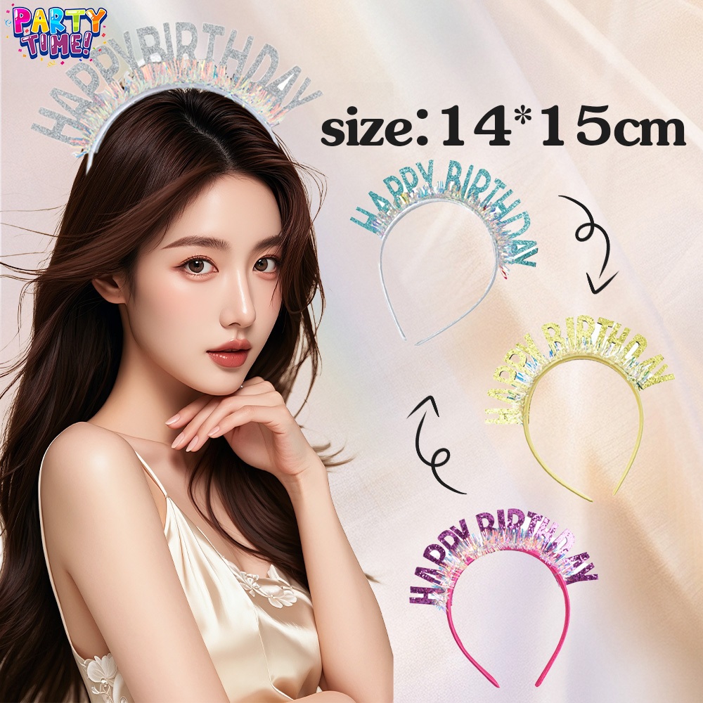 ที่คาดผมตกแต่งงานวันเกิด ตัวอักษรภาษาอังกฤษ Happy Birthday ที่คาดผมเลื่อมเลเซอร์ อุปกรณ์ตกแต่งงานปาร์ตี้ ปาร์ตี้ ที่คาดผ