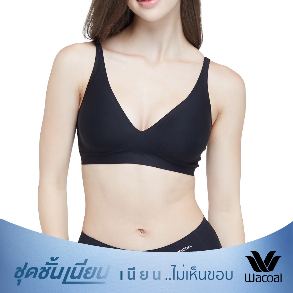 Wacoal Mood ชุดชั้นเนียน บราไร้โครง Smart Size ฟองน้ำบาง รุ่น MM1X72 สีดำ (BL)