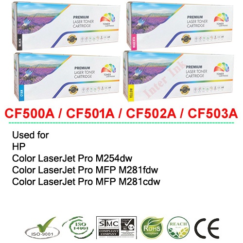 หมึกพิมพ์ CF500A / CF501A / CF502A / CF503A (202A) สีดำ/ สีฟ้า/ สีเหลือง/ สีแดง Compatible