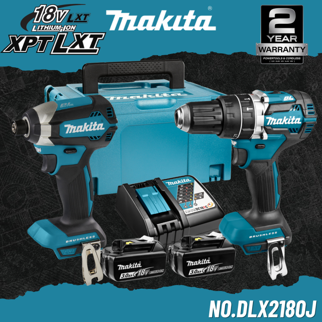MAKITA สว่านกระแทกไร้สาย+ไขควงกระแทกไร้สาย 18V No.DLX2180J (แบตเตอรี่-แท่นชาร์จ)