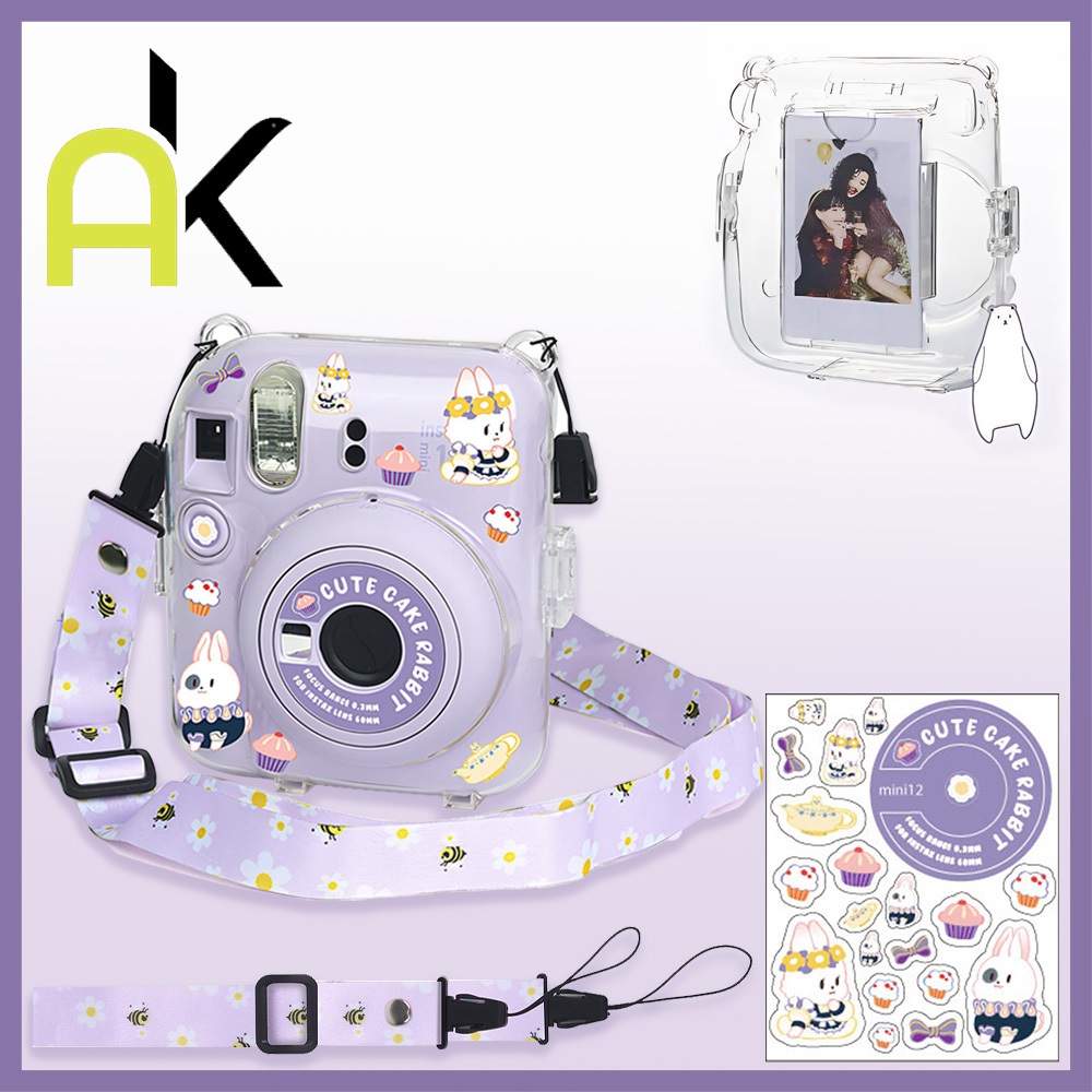 พร้อมส่งจากไทย🇹🇭 เคสmini 11 12 เคสกระเป๋าใส่กล้อง+สายคล้อง+สติ๊กเกอร์ สําหรับ Instax mini 11 Mini 12