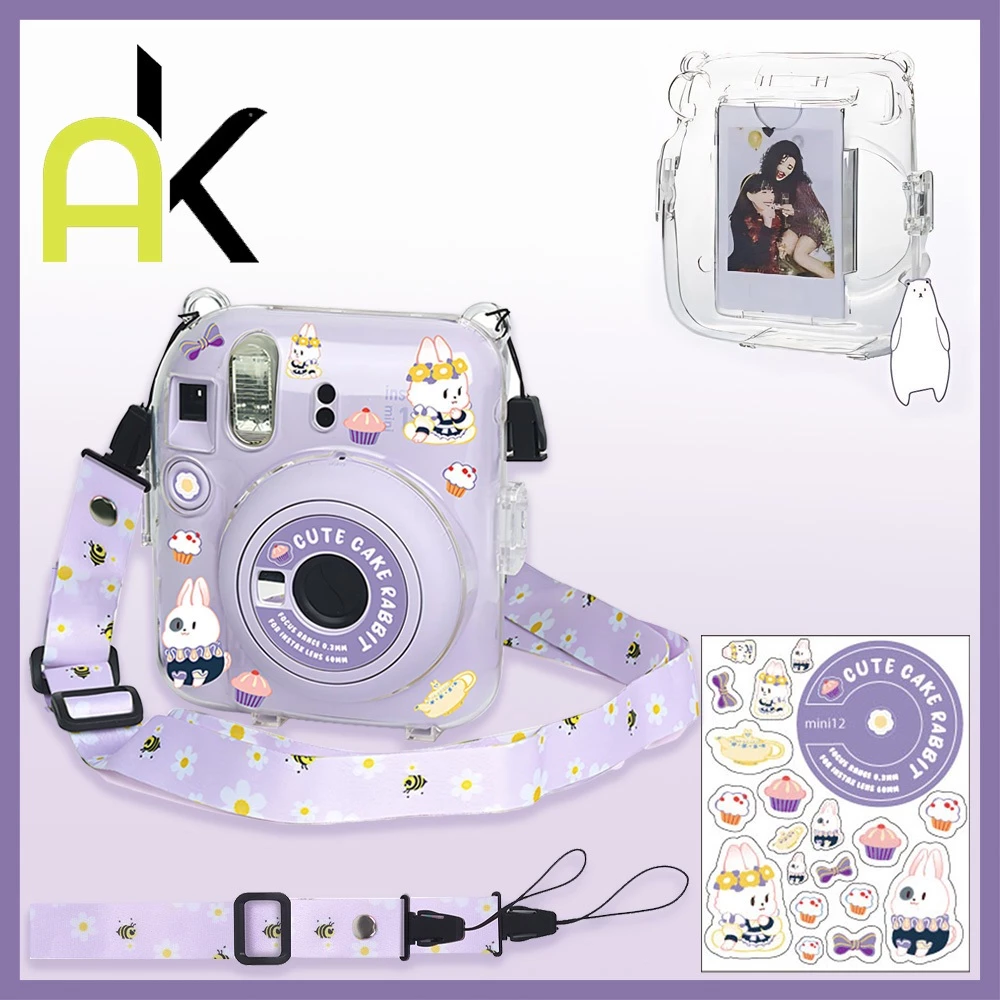 พร้อมส่งจากไทย🇹🇭 เคสmini 11 12 เคสกระเป๋าใส่กล้อง+สายคล้อง+สติ๊กเกอร์ สําหรับ Instax mini 11 Mini 12