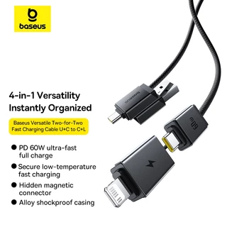Baseus สายชาร์จเร็ว แบบถอดหัวได้ รุ่น Versatile Two-for-Two Fast Charging Cable U+C to C+L 60W 1m