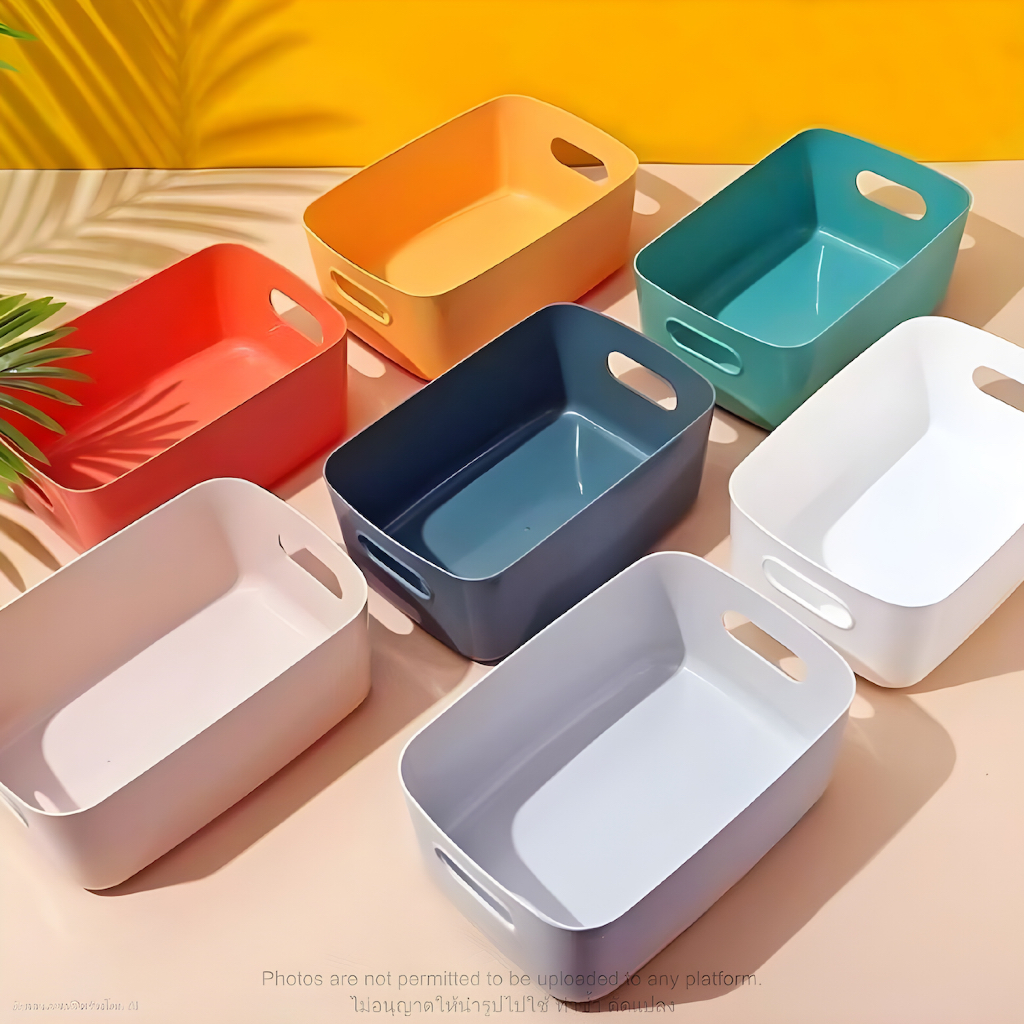 กล่องพลาสติกเก็บของ storage boxes จัดระเบียบครัว กล่องเก็บของ ตะกร้าเก็บของ กล่องพลาสติกจัดเก็บเอนกประสงค์ 7 สี 3 ขนาด