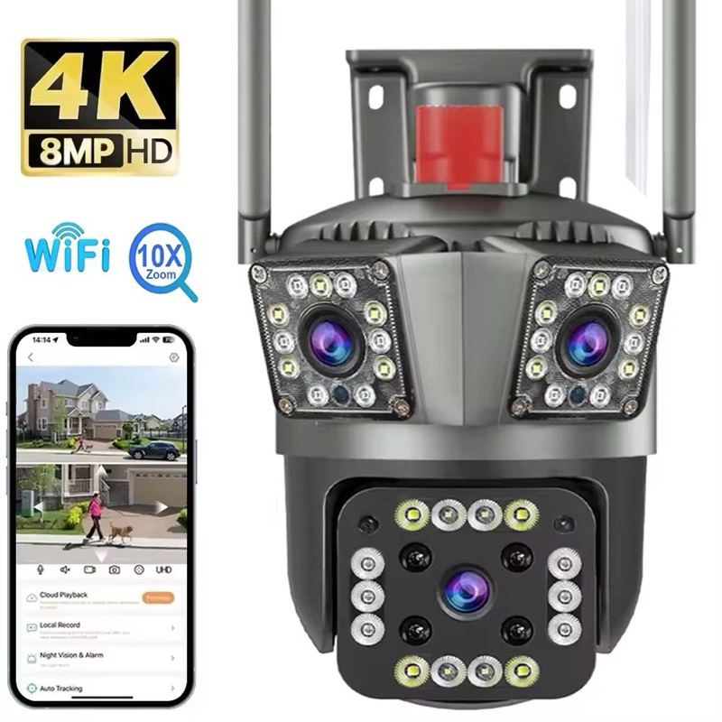 TDL กล้องวงจรปิด  12MP 3 เลนส์ 3 หน้าจอ WiFi/4G กล้องกลางแจ้ง AI การติดตามอัตโนมัติการบันทึก LOOP APP V380PS