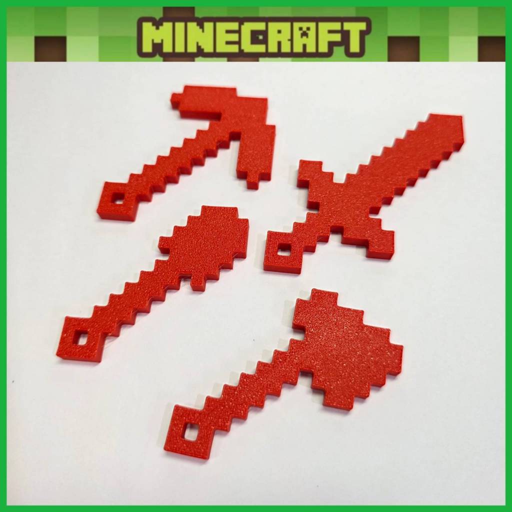 พวงกุญแจ Minecraft 3D Printing (วัสดุ PLA) Keychain 3D Printing สีแดง
