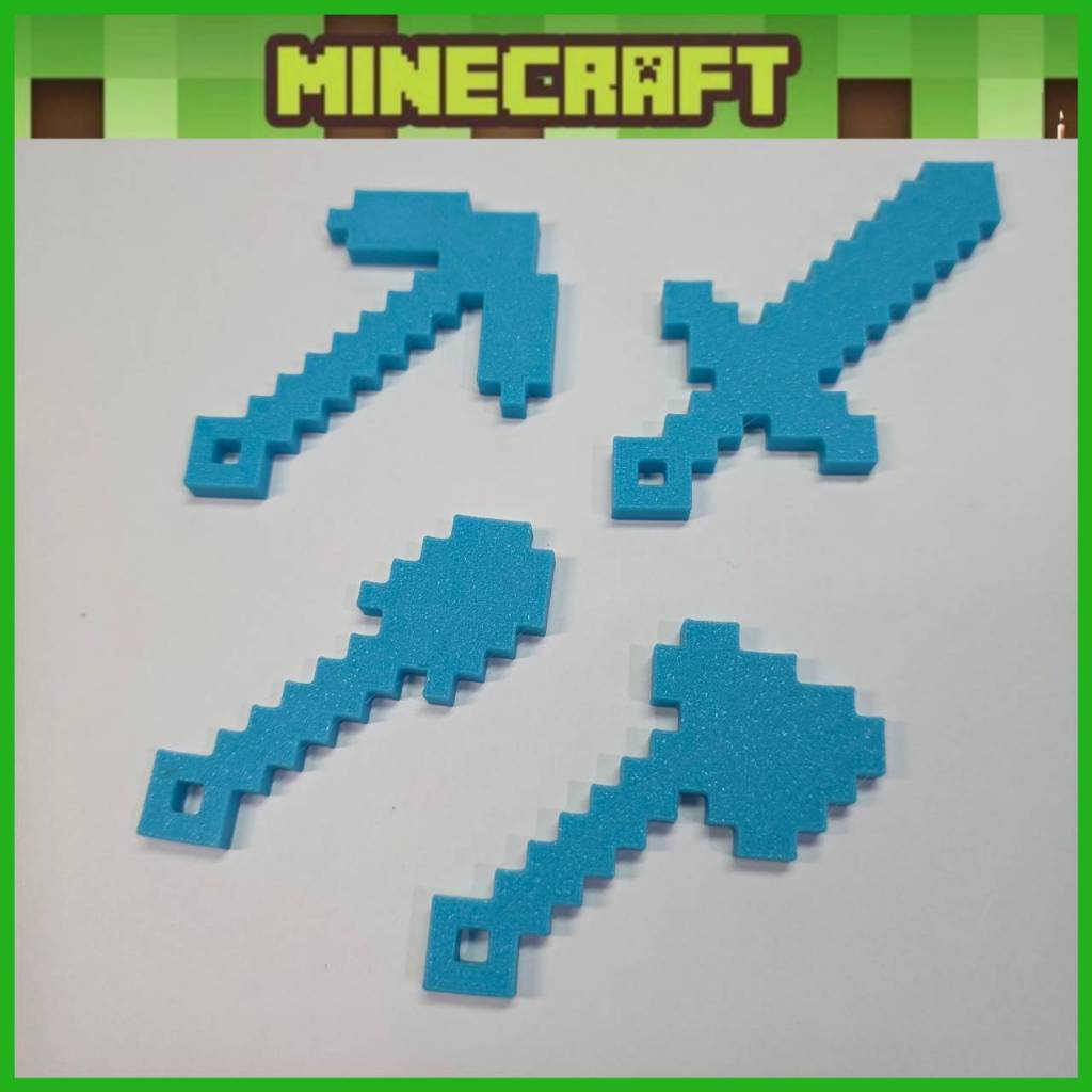 พวงกุญแจ Minecraft 3D Printing (วัสดุ PLA) Keychain 3D Printing สีฟ้า