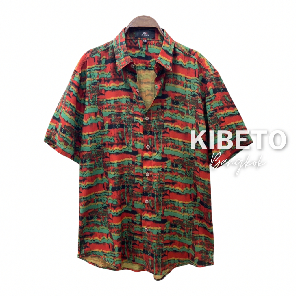 Kibeto เสื้อฮาวาย ลายกราฟฟิคเร็กเก้ สีเขียวแดง ผ้าสปันเรยอน เนื้อนิ่ม ใส่สบาย M L XL 2XL 3XL