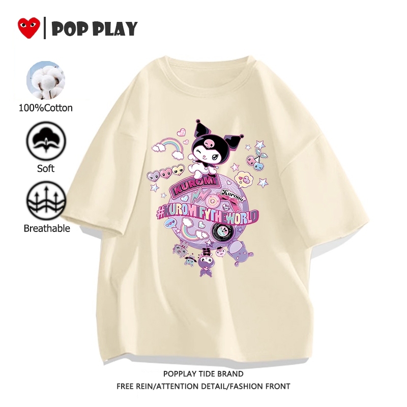 เสื้อยืด sanrio kuromi สบายและนุ่ม แนวโน้ม ระบายอากาศได้ คอกลม อนิเมะ ผ้าฝ้ายแท้ พิมพ์สัตว์น่ารัก (ส่งเร็ว จัดส่งจากไทย)