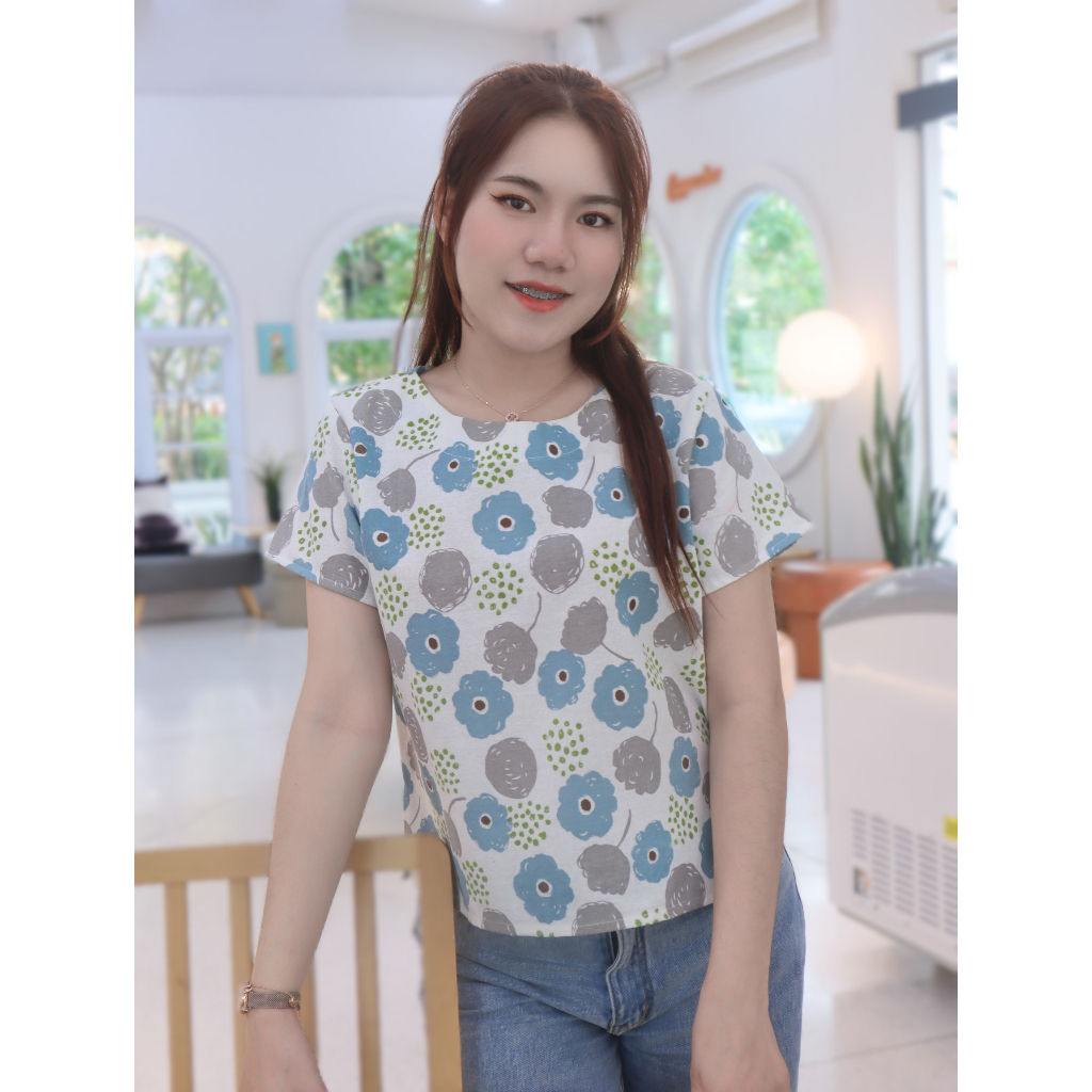 (สินค้าพร้อมส่ง)เสื้อผ้าฝ้ายเชียงใหม่ พื้นเมือง ผ้าฝ้ายพิมพ์ลาย ฟรีไซส์ มีบริการเก็บปลายทาง