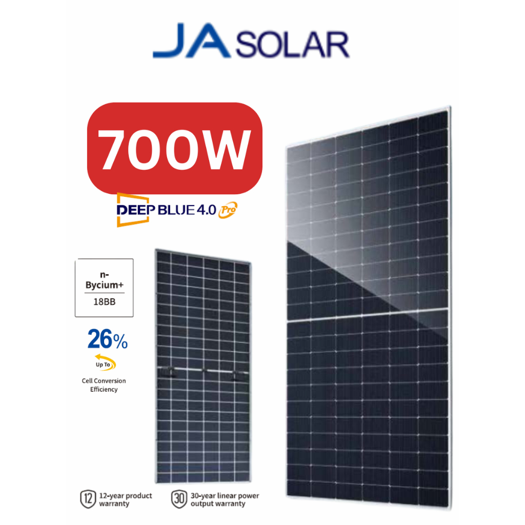 แผงโซล่าเซลล์ JA Solar  700w Tier 1  โมโน Mono  N TYPE- ประกัน 25ปี JA Solar Pnael