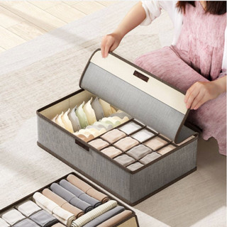 LOVE_ll 🌻 กล่องเก็บชุดชั้นใน กล่องใส่ถุงเท้า มีช่องแบ่ง พับไ…