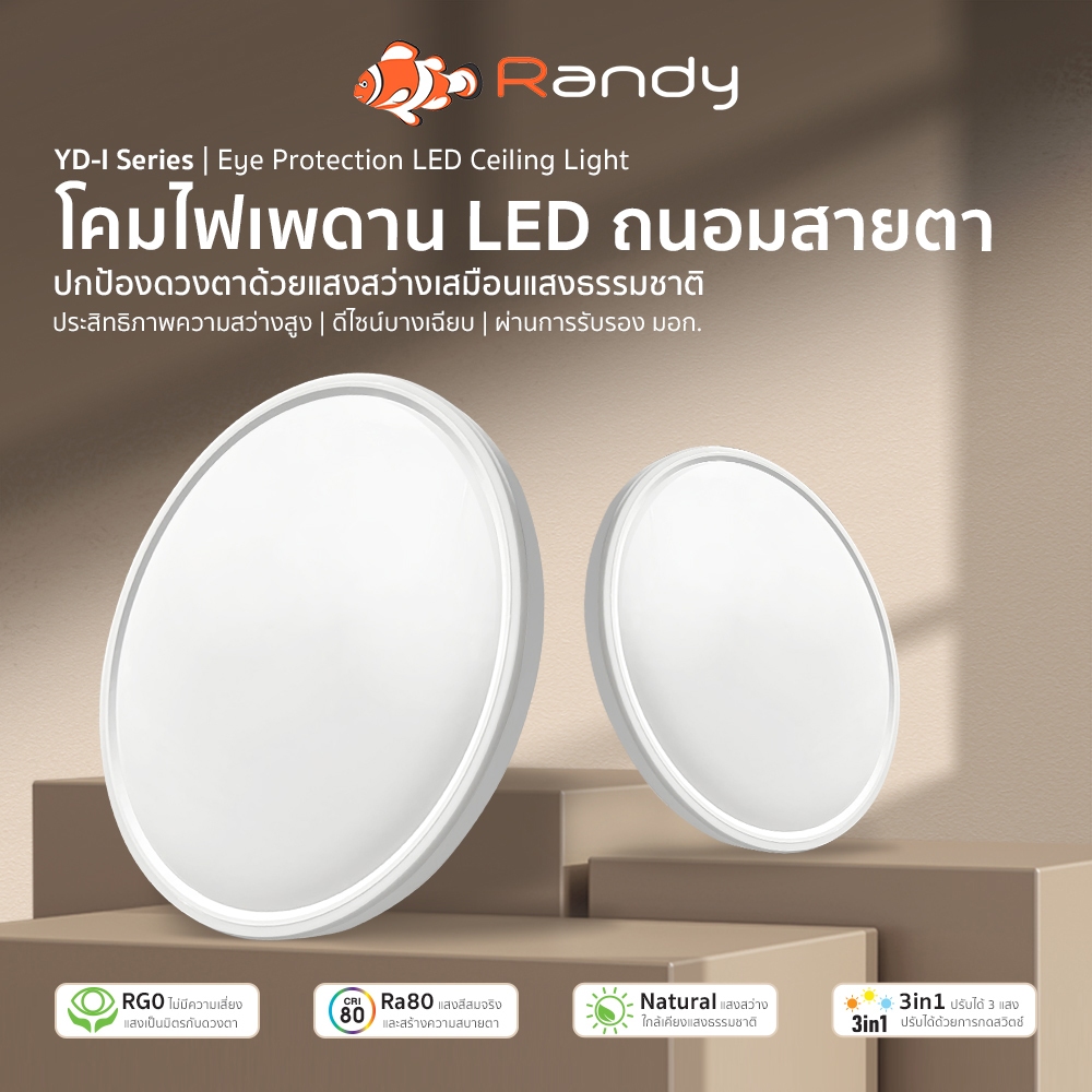 RANDY โคมไฟติดเพดานทรงกลมLED 36W 54W 3color3000K4500k 6500kคุณสามารถเลือกสีได้ตามต้องการ ดีไซน์ใหม่ติดตั้งง่าย ประกัน2ปี