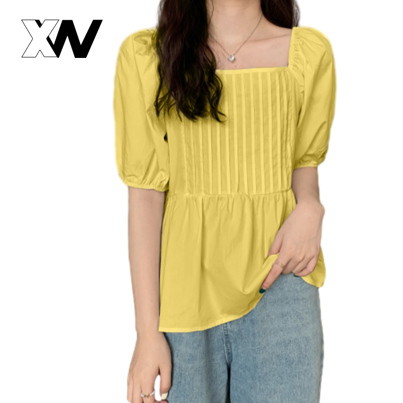 New เสื้อแฟชั่นผู้หญิงมา ไซน์สวยแต่งจีบด้านหน้าใส่แล้วดูพรางหุ่นดูผอมดูสวย เสื้อแขนตุ๊กตาแฟชั่นผู้หญิง บางเบาใส่สบาย