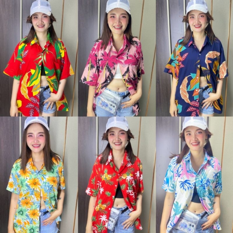เสื้อฮาวาย สงกรานต์ ลายดอก ผ้าสปัน พร้อมส่ง