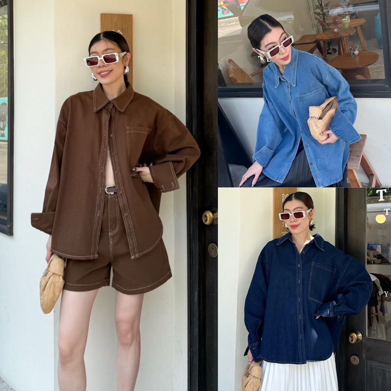 พร้อมส่ง ครบสี Oversize Denim Shirt #02 x2 เสื้อเชิ้ตยีนส์ฟอก เสื้อยีนส์ ไปเที่ยว ชิลๆ ไปต่างประเทศ