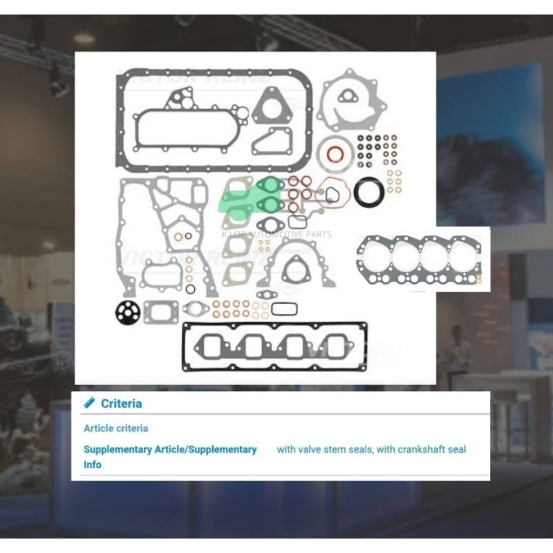 01 53165 01 ประเก็นชุดใหญ่ (Victor Reinz เยอรมัน) Nissan D21, D22 เครื่องยนต์ TD25 TD25-TI
