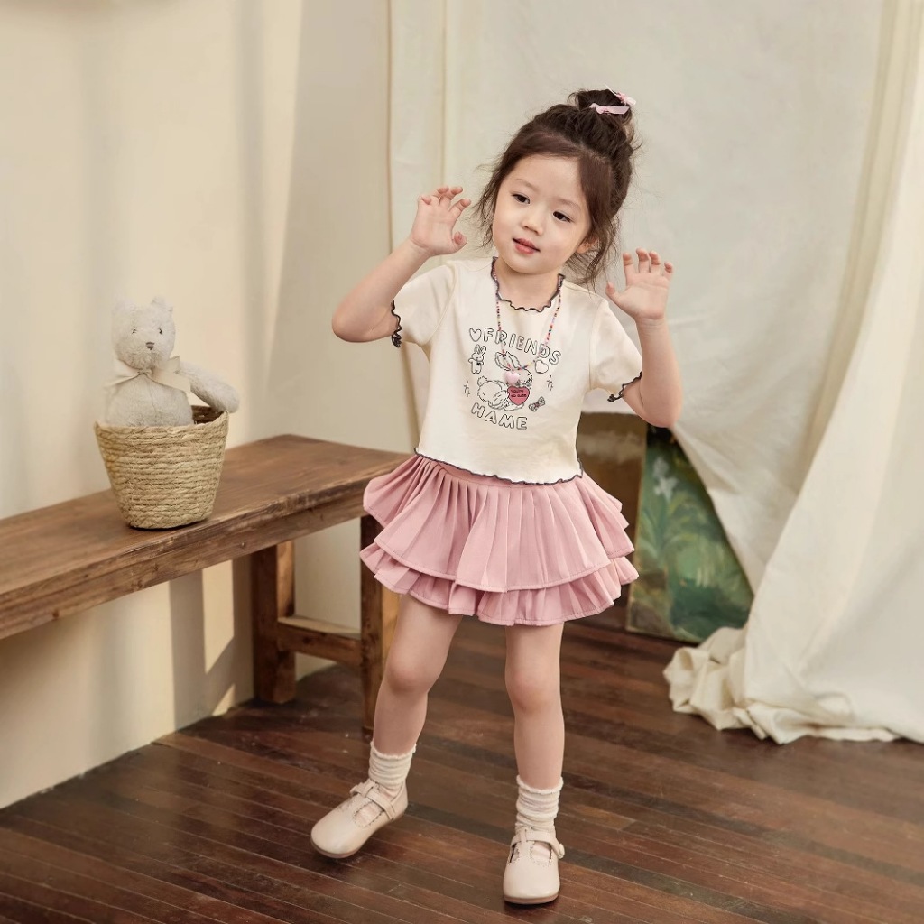 KIDSZONE เสื้อยืดเด็กผู้หญิงแบบสวม ทรงสวยเด็กเล็ก รุ่น A7101