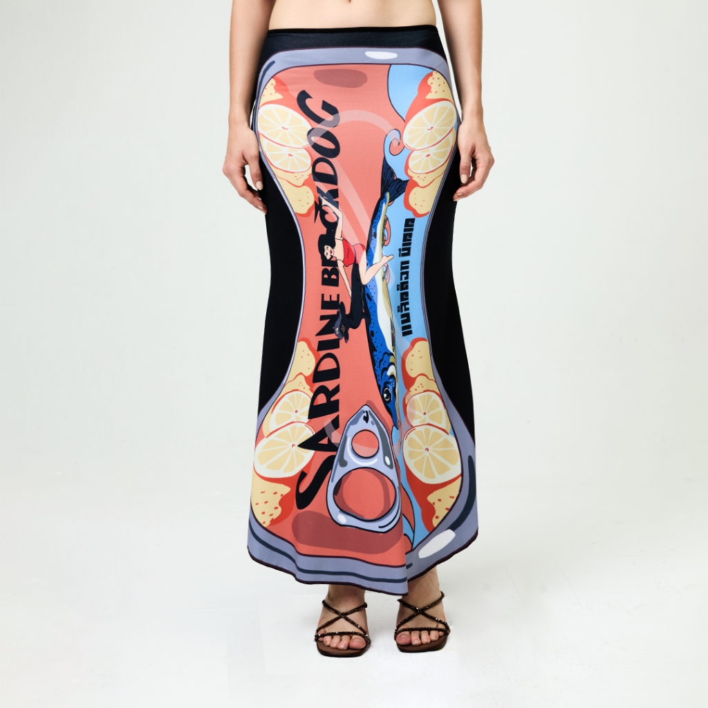 BLACKDOG BKK - SS2505 - Sardine can skirt  - กระโปรงผ้ายืดพิมพ์ลาย