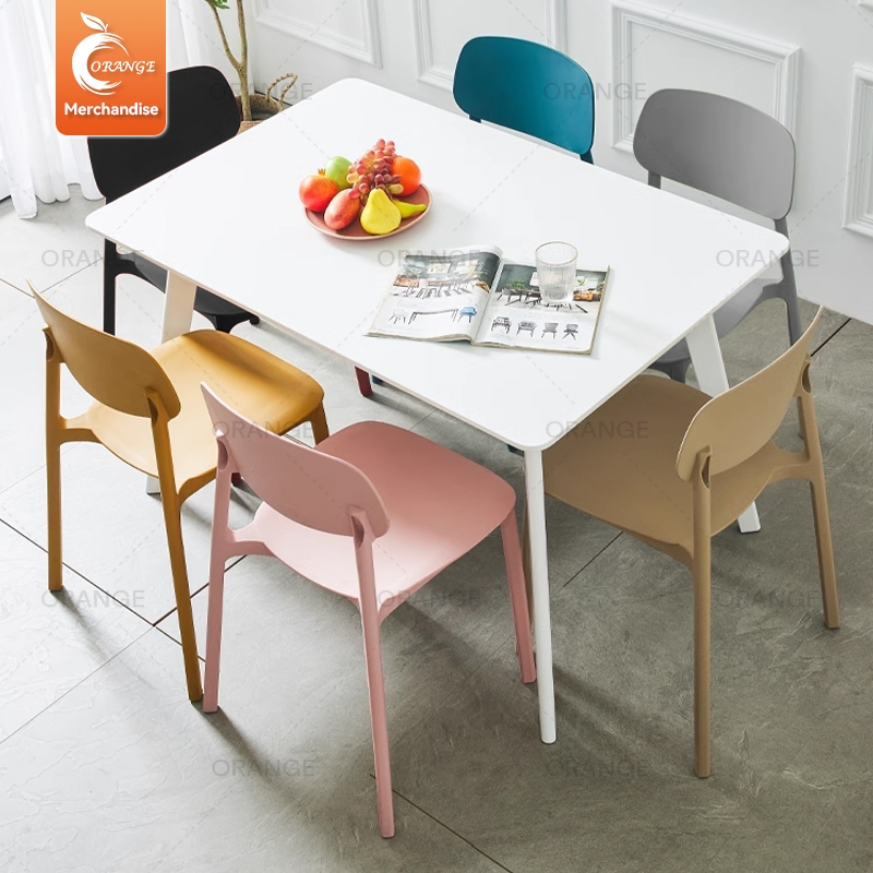 Orange 🛋️เก้าอี้พลาสติกพหุนัษส์ สไตล์เรียบง่าย สามารถวางซ้อน ใช้สำหรับกินข้าว มีหลายสีให้เลือก!