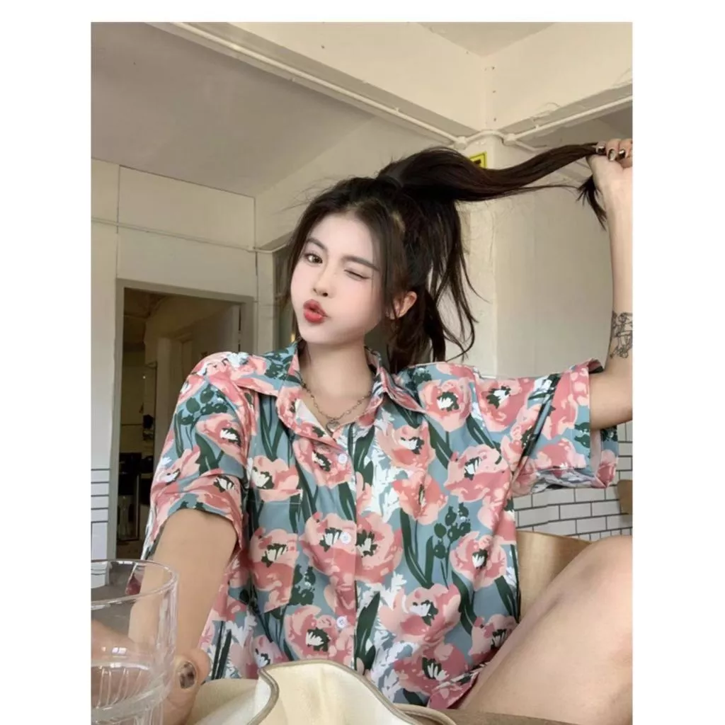 เสื้อสงกรานต์ผู้หญิงลายดอก คอปก แขนสั้น ผ้าไหมอิตาลี 3006 thumbnail 10