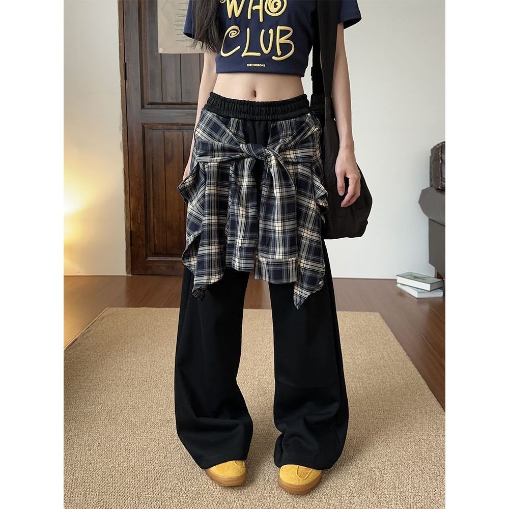 กางเกงขายาว กางเกงกระบอก เท็จสองชิ้น เอวยืด ออกเเบบพิเศษ#1167