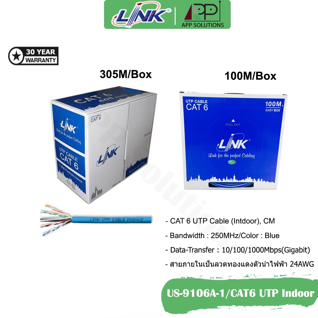 (ฟรีจัดส่ง)LINK CAT6 UTP Cable(สายแลน) ขนาด 305M/100M รุ่น US-9106A-1 Indoor