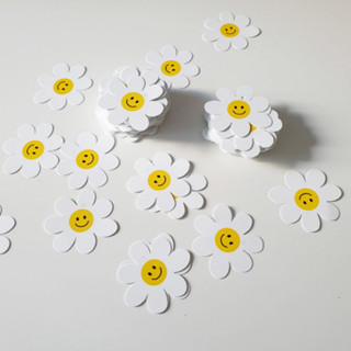 พร้อมส่ง มี9แบบ (100แผ่น) ป้ายแท็ก ลายดอกเดซี่ หน้ายิ้ม than…