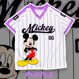 ( M10 ) เสื้อยืดผ้าไมโคร ลายริ้ว มิ้กกี้ เลข 00 l-2Xl