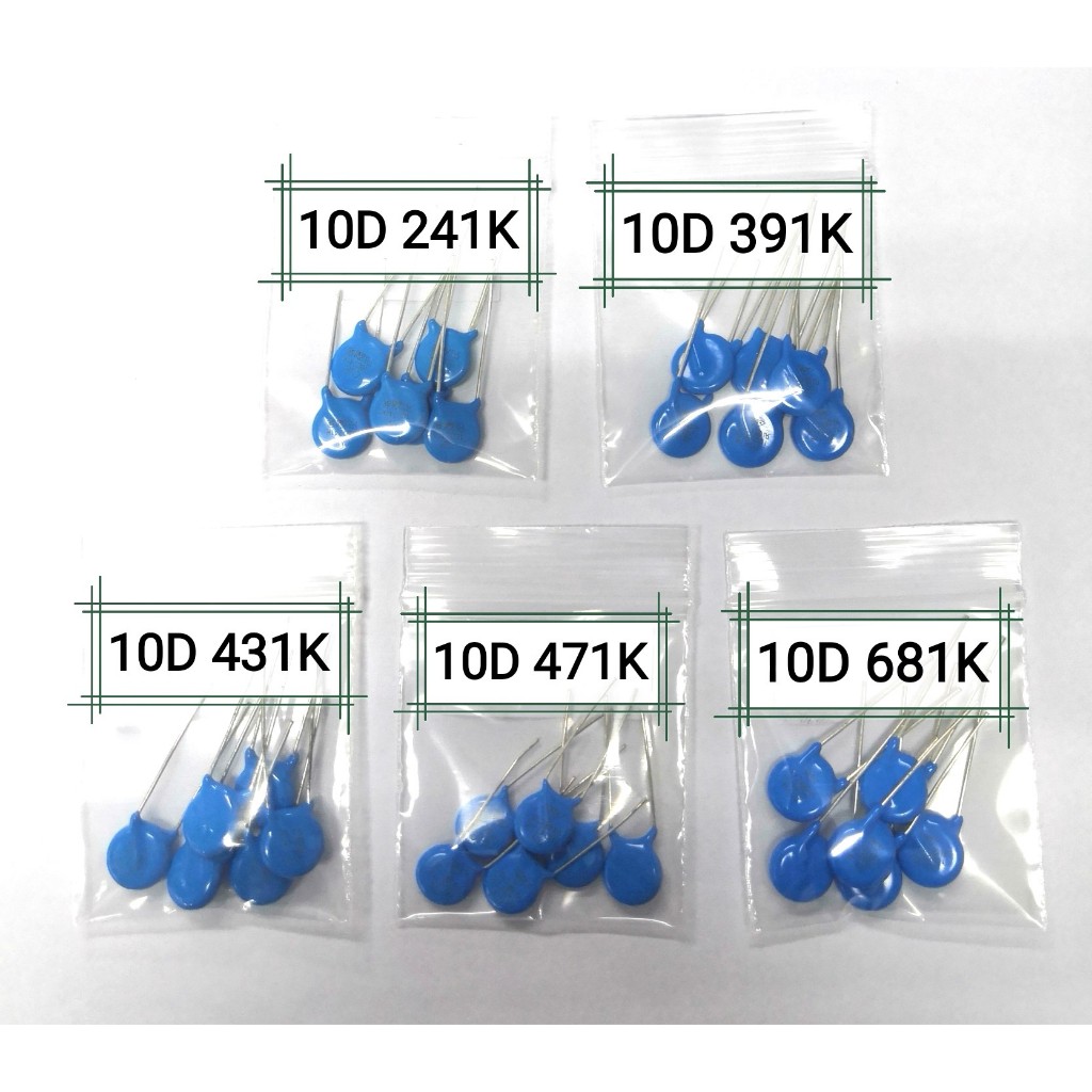 วาริสเตอร์ มีค่า 10D 241K,10D 391K,10D 431K,10D 471K,10D 681K เส้นผ่าศูนย์กลาง 10 mm. (ราคาขายต่อแพ็