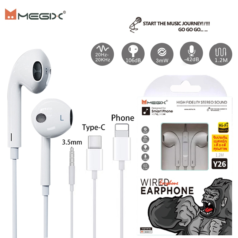 หูฟัง Megix มีไมโครโฟนในตัว คุณภาพเสียงดี เบสหนัก   เล่นเกม ร้องคาราโอเกะ พูดคุย  for ios/Android(รับประกัน 1 ปี）