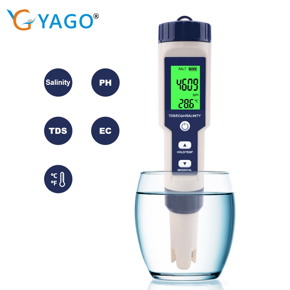 RCYAGO เครื่องวัด pH 5 in 1 PH TDS EC TEMP SALT Meter สำหรับน้ำดื่ม น้ำใช้ในบ้าน พิพิธภัณฑ์สัตว์น้ำ
