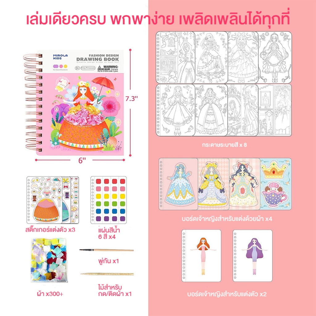 Jarmelo (Joan Miro) เซตสมุดกิจกรรมแบบพกพา Fashion Design Drawing Book - Fairy Princesses - รูปที่ 2