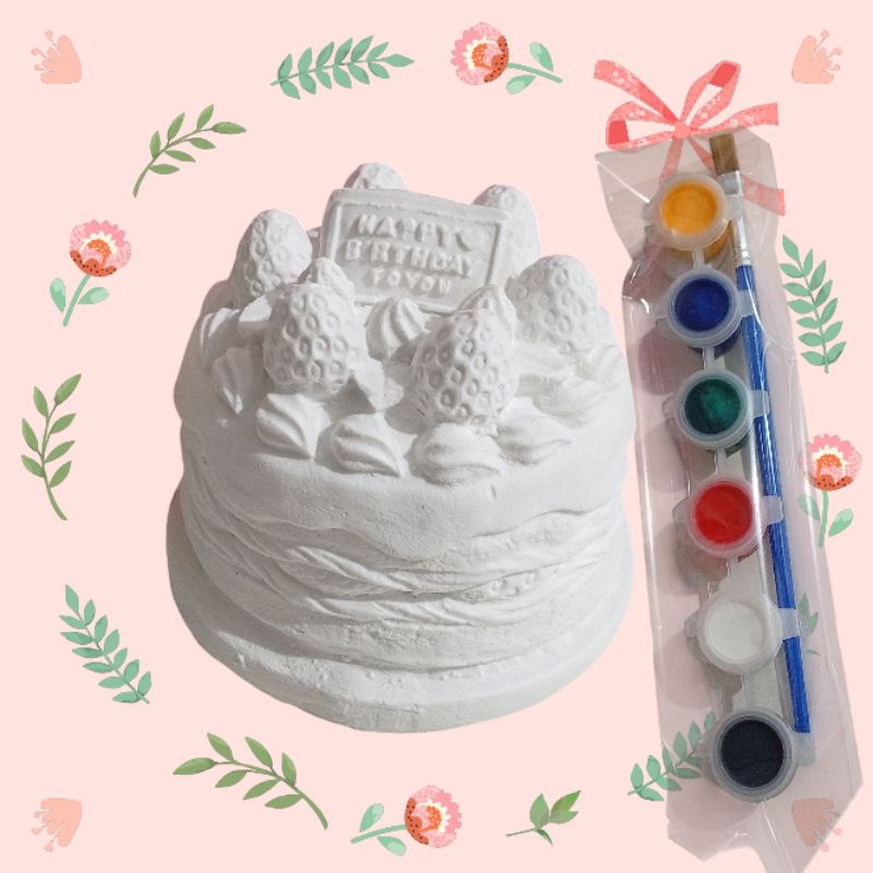 ตุ๊กตาปูนปลาสเตอร์ระบายสี เค้กวันเกิด ตุ๊กตาปูนปั้น