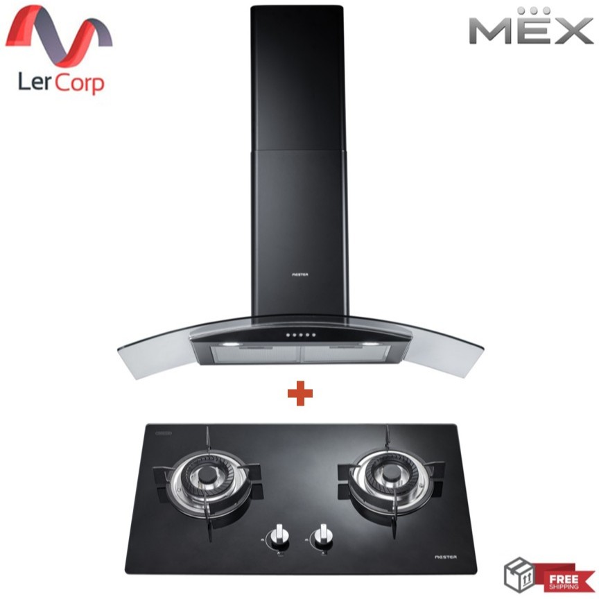 (Mex) เครื่องดูดควันทรงกระจกโค้ง รุ่น MC390BV + เตาแก๊สชนิดตั้งโต๊ะ รุ่น MV3732