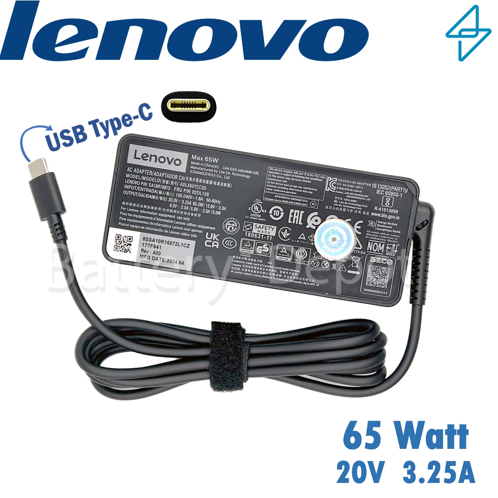 Lenovo Adapter ของแท้ Lenovo Yoga Slim 7 Carbon 13IAP7 / Yoga Duet 7 13ITL6 65W USB Type-C สายชาร์จ Lenovo, อะแดปเตอร์