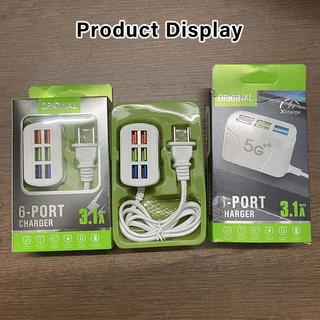 ปลั๊กชาร์จเร็วเล่น6พอร์ต อะแดปเตอร์ชาร์จโทรศัพท์มือถือ Mobile Charger120W 6 USB QC3.0 3.1A แบบชาร์จเร็ว
