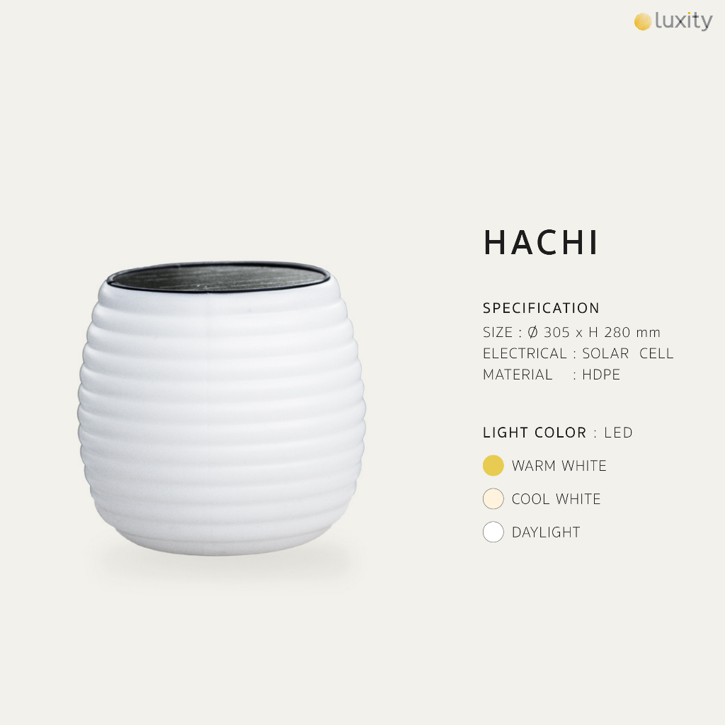 Solar Hachi Lighting - โคมไฟหัวเสาโซล่าร์เซลล์ LED สไตล์โมเดิร์น ปรับไฟได้หลายระดับ กันน้ำ กันฝุ่น