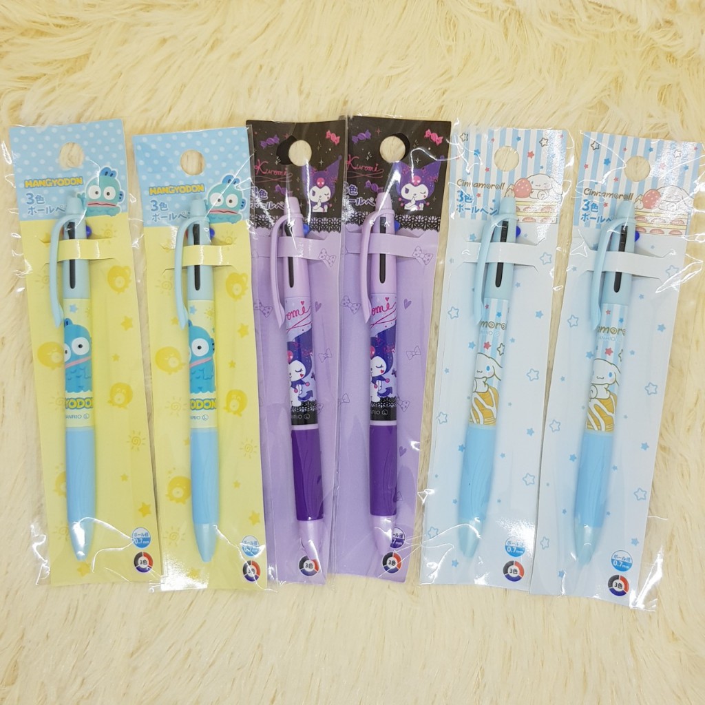 ปากกาลูกลื่น 3 สี น้ำเงิน ดำ แดง หัวขนาด 0.7 มม. ลายการ์ตูนลิขสิทธิ์ ซานริโอ้ Sanrio จากประเทศญี่ปุ่น ราคา ถูกที่สุด ดีลบีเคเค