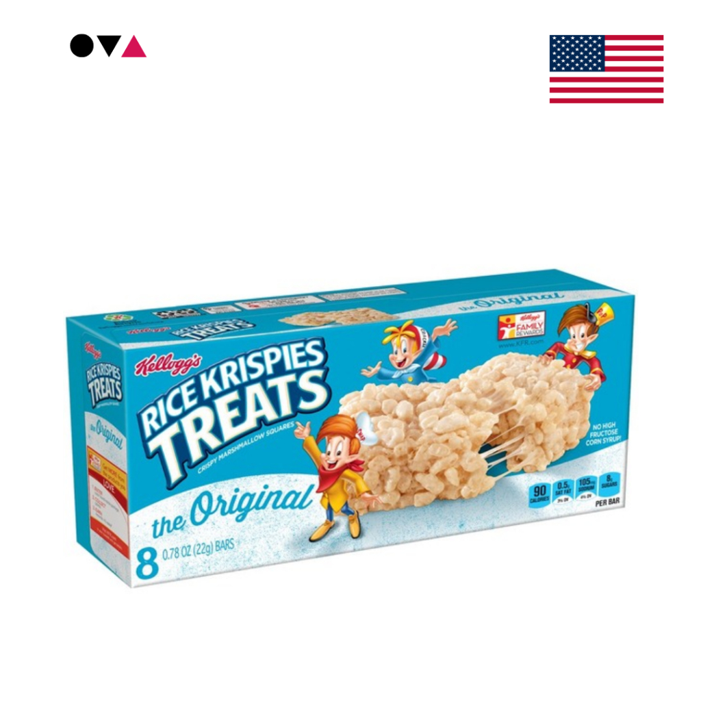 Kellogg's Rice Krispies Original 176g ซีเรียลข้าวกรอบและรสชาติของมาร์ชเมลโลว์นุ่มหนึบ ชนิดแท่ง 8แท่ง