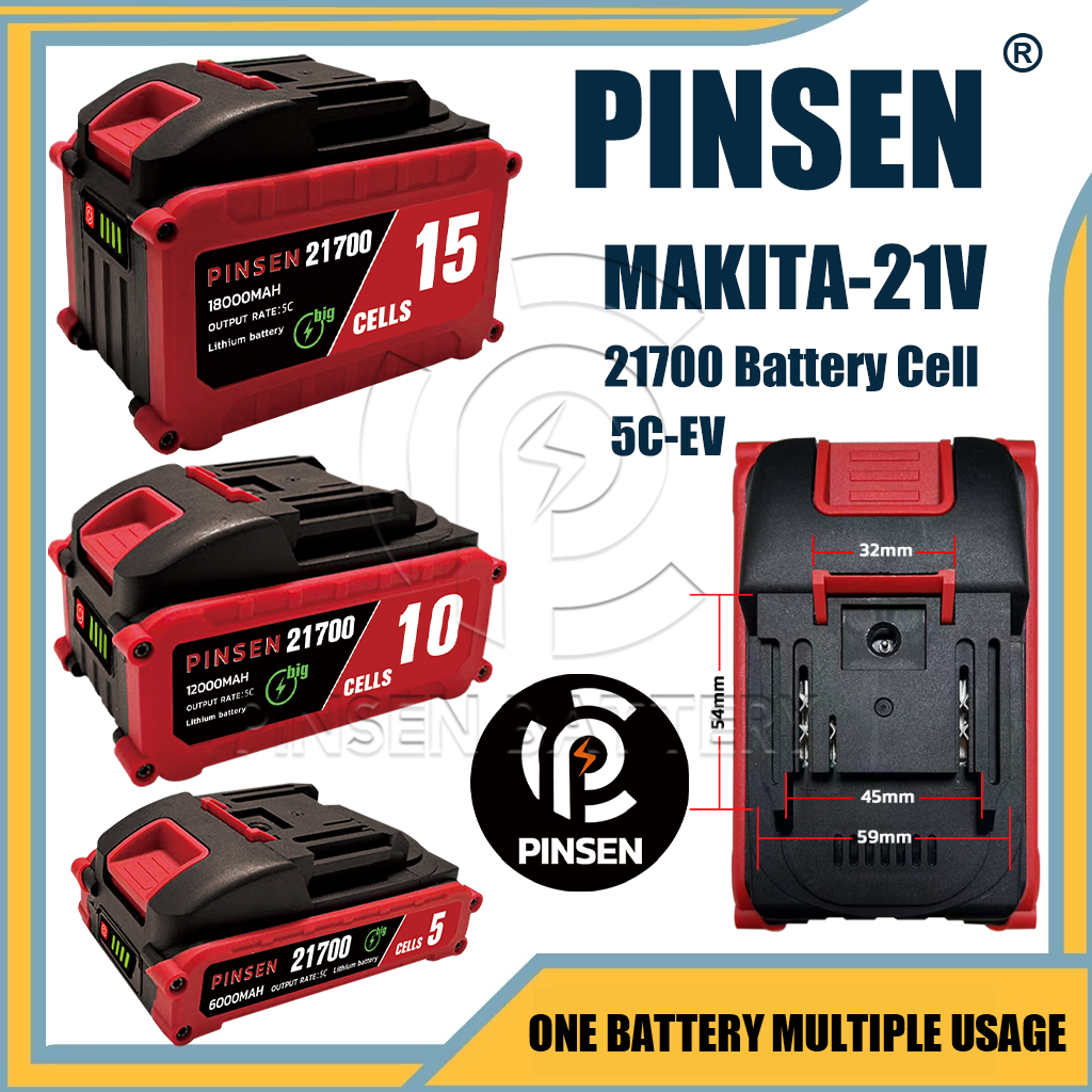 PINSEN แบตลิเธียม 21V 21700 แบตเตอรี่ 5C 5/10/15CELL เครื่องมือไฟฟ้า แบตเตอรี่ แบตสว่านไร้สาย TANZU 