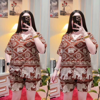 ชุดเซ็ตขาสั้นลายช้าง🐘❤️เสื้อเชิ๊ตแขนสั้น+ขาสั้น 🐘❤️
