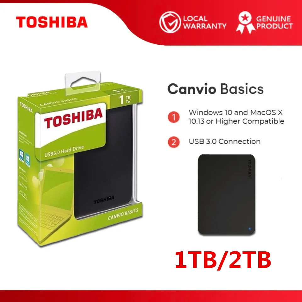 Toshiba External Hard Disk HDD 1TB / 2TB ความเร็วสูง USB 3.0 ฮาร์ดไดรฟ์ภายนอก เหมาะสำหรับโน๊ตบุ๊คและเดสก์ท็อป