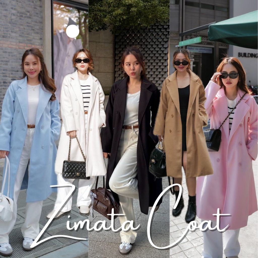 MyWay Brand : Zimata Coat เสื้อโค้ทตัวยาว เสื้อคลุมสีครีม ฟ้า ชมพู ดำ น้ำตาล