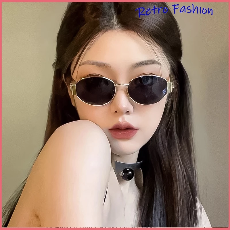 แว่นกันแดดทรงรีใหม่ แว่นกันแดดสไตล์ยุโรปและอเมริกา แว่นกันแดดสไตล์ย้อนยุคแบบโลหะ แว่นกันแดดสไตล์ยุโรปและอเมริกา